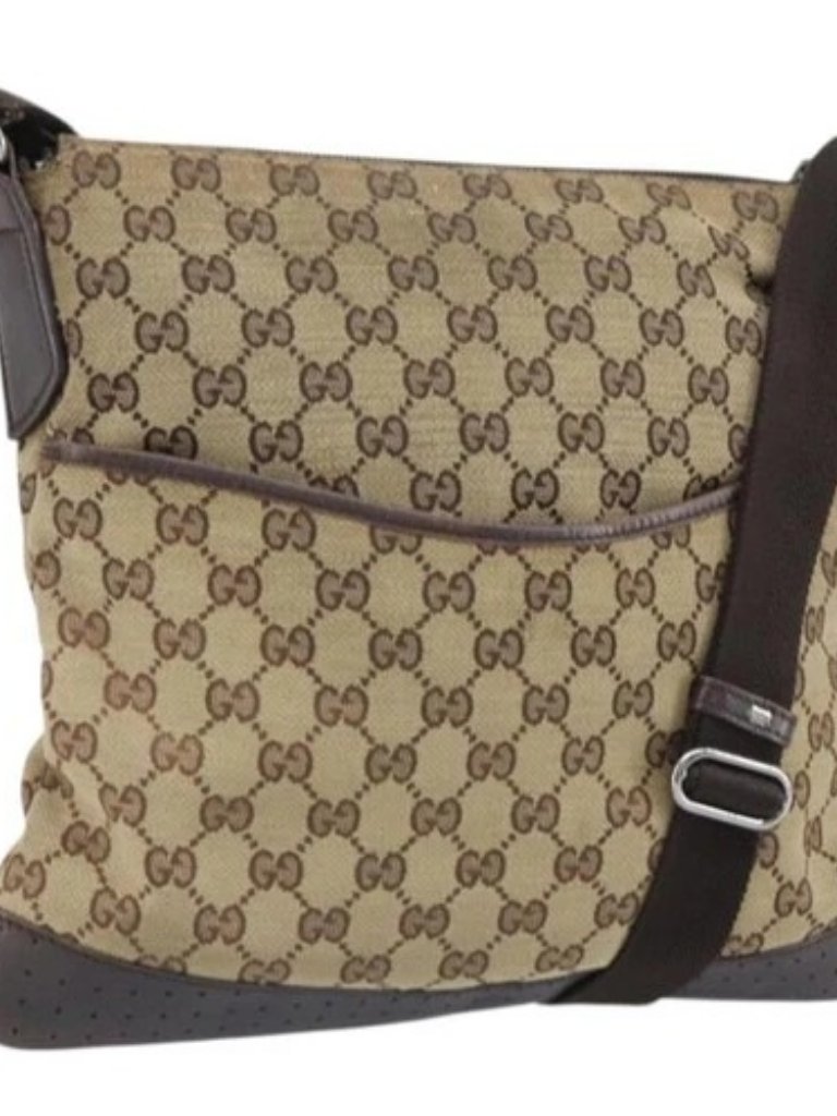 Gucci Gg Canvas Shoulder Bag Beige Silver 145857 Auth Bs32664